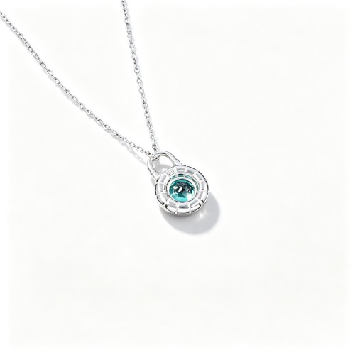 925 Sterling Silver Lab-Created Paraiba-Color Green Garnet Necklace | Round Gemstone Pendant