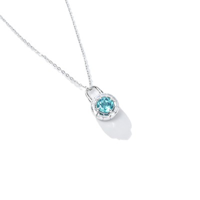 925 Sterling Silver Lab-Created Paraiba-Color Green Garnet Necklace | Round Gemstone Pendant