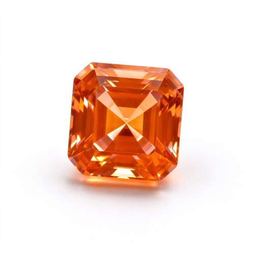 Orange Fanta Sapphire | Durable Gemstone | Lab-Created, Square Asscher Cut, 14x14mm, Orange | Rings, Pendants, Custom Jewelry