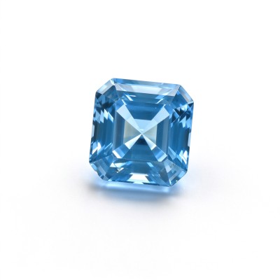 Aquamarine Gemstone, Lab-Created, 12mm Square Asscher Cut, Loose Aquamarine for Custom Rings, Pendants and Jewelry Making