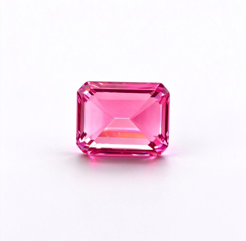 Hot Pink Gemstone | Vibrant Bright Pink Loose Gemstone | Lab-Created, Emerald Cut, 10x14mm | Rings, Pendants, Custom Jewelry