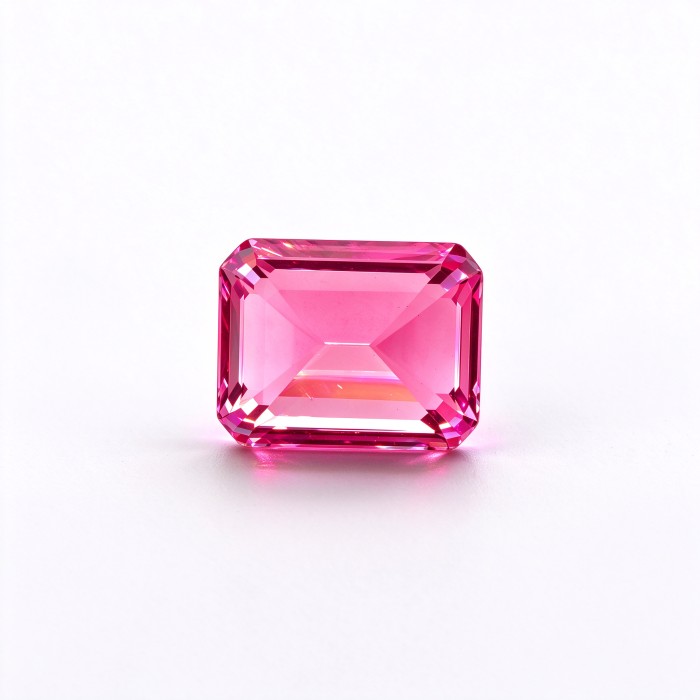 Hot Pink Gemstone | Vibrant Bright Pink Loose Gemstone | Lab-Created, Emerald Cut, 10x14mm | Rings, Pendants, Custom Jewelry