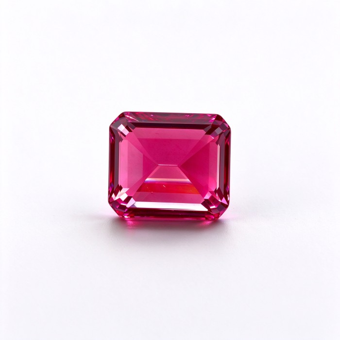 Rubellite Color Gemstone | Vibrant Pink Red Gemstone | Lab-Created, Emerald Cut, 10x14mm | Rings, Pendants, Custom Jewelry