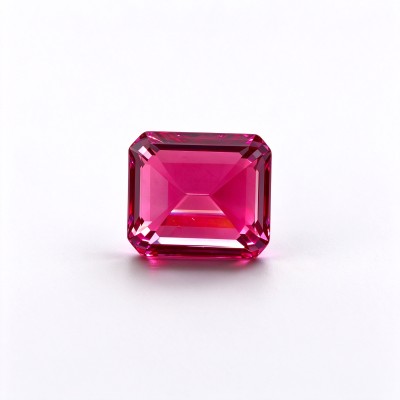 Rubellite Color Gemstone | Vibrant Pink Red Gemstone | Lab-Created, Emerald Cut, 10x14mm | Rings, Pendants, Custom Jewelry