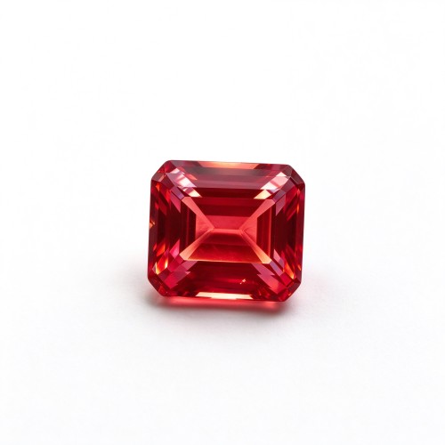 Lab-Created Ruby Gemstone | Vivid Red Loose Ruby | Emerald Cut, 10x14mm | Rings, Pendants, Custom Jewelry
