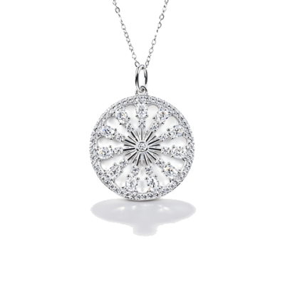 925 Sterling Silver Moissanite Necklace | Floral Sunburst Round Pendant | Pavé Statement Jewelry