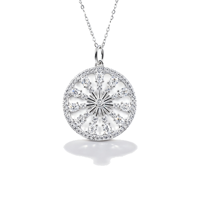 925 Sterling Silver Moissanite Necklace | Floral Sunburst Round Pendant | Pavé Statement Jewelry