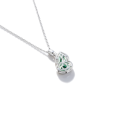 925 Sterling Silver Lab-Created Paraiba-Color Green Garnet Necklace | Double Pear-Cut Gourd Pendant | Pavé Halo