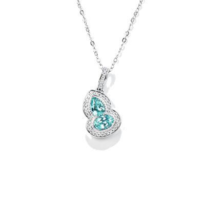 925 Sterling Silver Lab-Created Paraiba-Color Green Garnet Necklace | Double Pear-Cut Gourd Pendant | Pavé Halo