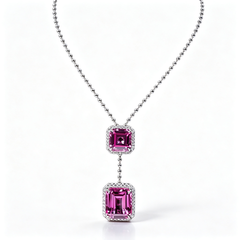 925 Sterling Silver Lab-Created Padparadscha Sapphire Necklace | Sunset Pink-Orange Gemstone | Octagonal Cut Jewelry