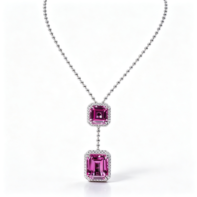 925 Sterling Silver Lab-Created Padparadscha Sapphire Necklace | Sunset Pink-Orange Gemstone | Octagonal Cut Jewelry