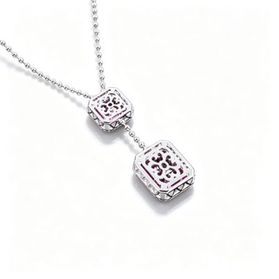 925 Sterling Silver Lab-Created Padparadscha Sapphire Necklace | Sunset Pink-Orange Gemstone | Octagonal Cut Jewelry