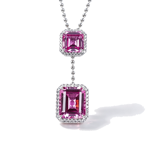 925 Sterling Silver Lab-Created Padparadscha Sapphire Necklace | Sunset Pink-Orange Gemstone | Octagonal Cut Jewelry