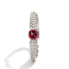 925 Sterling Silver Lab-Created Ruby Bangle | Red Center Stone with Geometric Pavé Accents