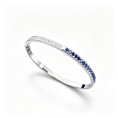925 Sterling Silver Lab-Created Blue Sapphire Bangle | Diamond Accents | Elegant Gemstone Jewelry