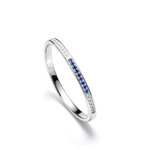 925 Sterling Silver Lab-Created Blue Sapphire Bangle | Diamond Accents | Elegant Gemstone Jewelry