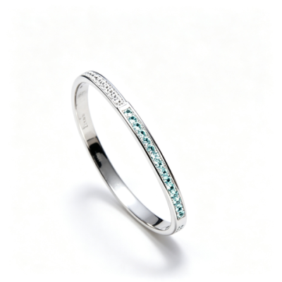 925 Sterling Silver Paraiba-Color Green Garnet Bangle | Silver Tone | Half-Pavé Design