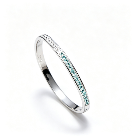 925 Sterling Silver Paraiba-Color Green Garnet Bangle | Silver Tone | Half-Pavé Design