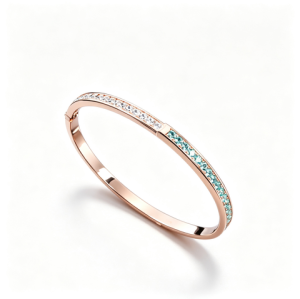 925 Sterling Silver Paraiba-Color Green Garnet Bangle | Rose Gold Tone | Half-Pavé Design