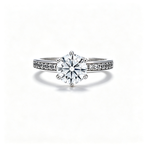 925 Sterling Silver Lab-Grown Diamond Ring | 1-Carat Round Center Stone | Pavé-Set Band