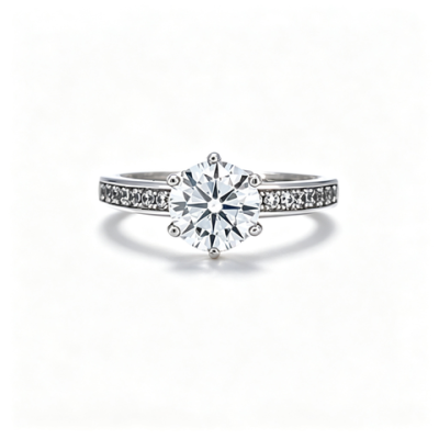 925 Sterling Silver Lab-Grown Diamond Ring | 1-Carat Round Center Stone | Pavé-Set Band