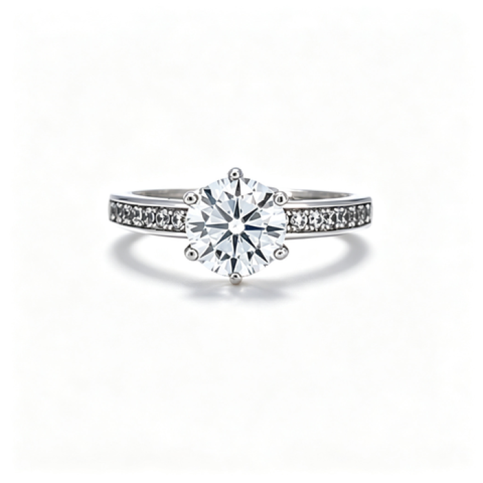 925 Sterling Silver Lab-Grown Diamond Ring | 1-Carat Round Center Stone | Pavé-Set Band