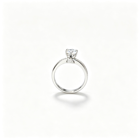 925 Sterling Silver Lab-Grown Diamond Ring | 1-Carat Round Center Stone | Pavé-Set Band