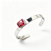 925 Sterling Silver Lab-Created Ruby Cuff Bangle | Emerald-Cut Red Gemstone | Modern Minimalist Jewelry