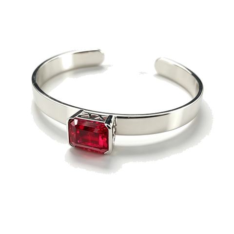 925 Sterling Silver Lab-Created Ruby Cuff Bangle | Emerald-Cut Red Gemstone | Modern Minimalist Jewelry