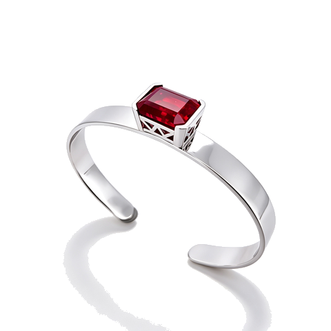 925 Sterling Silver Lab-Created Ruby Cuff Bangle | Emerald-Cut Red Gemstone | Modern Minimalist Jewelry