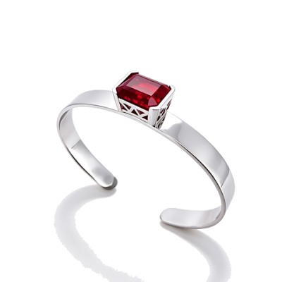 925 Sterling Silver Lab-Created Ruby Cuff Bangle | Emerald-Cut Red Gemstone | Modern Minimalist Jewelry