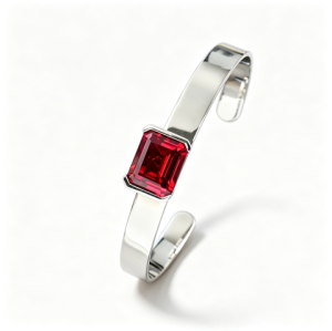 925 Sterling Silver Lab-Created Ruby Cuff Bangle | Emerald-Cut Red Gemstone | Modern Minimalist Jewelry