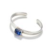 925 Sterling Silver Lab-Created Blue Sapphire Cuff Bangle | Emerald-Cut Blue Gemstone | Modern Minimalist Jewelry