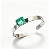 925 Sterling Silver Lab-Created Emerald Cuff Bangle | Emerald-Cut Green Gemstone | Modern Minimalist Jewelry