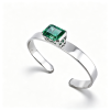 925 Sterling Silver Lab-Created Emerald Cuff Bangle | Emerald-Cut Green Gemstone | Modern Minimalist Jewelry