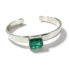 925 Sterling Silver Lab-Created Emerald Cuff Bangle | Emerald-Cut Green Gemstone | Modern Minimalist Jewelry