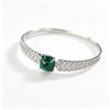 925 Sterling Silver Lab-Created Colombian Emerald Bangle | Rectangular Green Center Stone | Geometric Luxury Jewelry