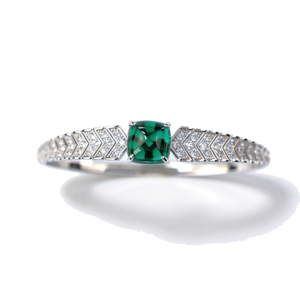 925 Sterling Silver Lab-Created Colombian Emerald Bangle | Rectangular Green Center Stone | Geometric Luxury Jewelry