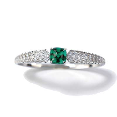 925 Sterling Silver Lab-Created Colombian Emerald Bangle | Rectangular Green Center Stone | Geometric Luxury Jewelry