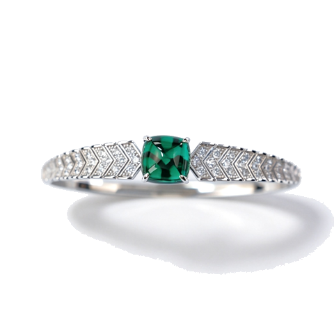 925 Sterling Silver Lab-Created Colombian Emerald Bangle | Rectangular Green Center Stone | Geometric Luxury Jewelry
