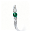925 Sterling Silver Lab-Created Colombian Emerald Bangle | Rectangular Green Center Stone | Geometric Luxury Jewelry