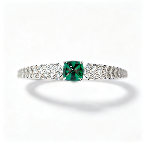 925 Sterling Silver Lab-Created Colombian Emerald Bangle | Rectangular Green Center Stone | Geometric Luxury Jewelry