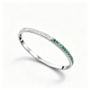 925 Sterling Silver Lab-Created Emerald Bangle | Green Gemstone Accents | Elegant Half-Pavé Design
