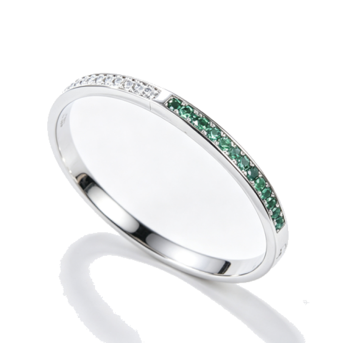 925 Sterling Silver Lab-Created Emerald Bangle | Green Gemstone Accents | Elegant Half-Pavé Design