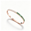 925 Sterling Silver Champagne Gold-Tone Lab-Created Emerald Bangle | Green Gemstone Accents | Elegant Half-Pavé Design