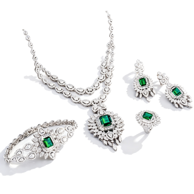 925 Sterling Silver Lab-Created Emerald Jewelry Set | Necklace, Bracelet, Ring & Pair of Earrings