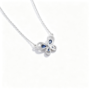 925 Sterling Silver Lab-Created Blue Sapphire Butterfly Necklace | Pavé Accent Pendant