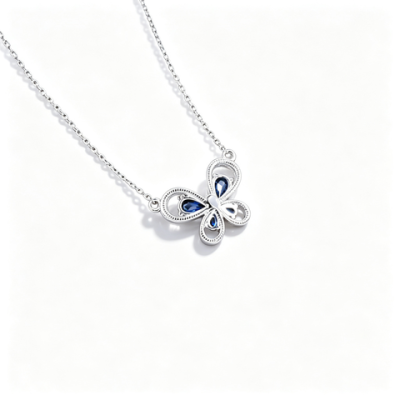 925 Sterling Silver Lab-Created Blue Sapphire Butterfly Necklace | Pavé Accent Pendant