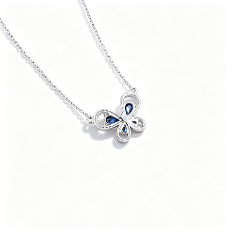 925 Sterling Silver Lab-Created Blue Sapphire Butterfly Necklace | Pavé Accent Pendant