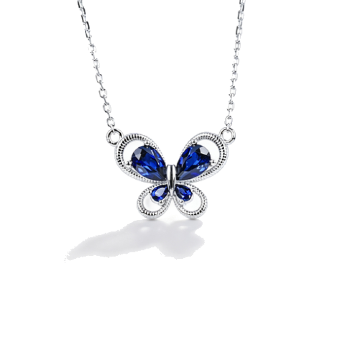 925 Sterling Silver Lab-Created Blue Sapphire Butterfly Necklace | Pavé Accent Pendant